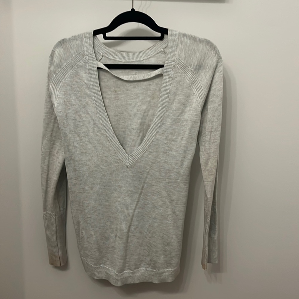 Lululemon gray sweater with low vshaped open back size 8